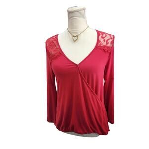 Almost Famous.Y2K Red V-Neck Top w/ Open Lace Back and Bell Sleeves. Size: M